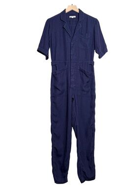 Alex Mill Womens Jumpsuit‎ XS Blue Linen V-Neck Utility Workwear Minimalist